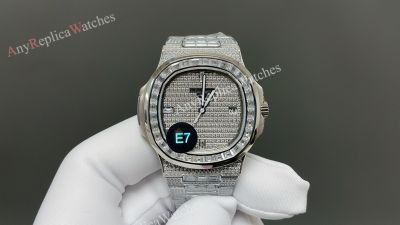 E7 Factory Patek Philippe Nautilus 9015 Movement 40mm Baguette Bezel/Strap Iced out Watch